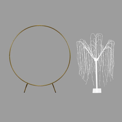 MonsterShop Wedding Moongate - Gold & 1 X Weeping Willow Tree 240Cm Warm White
