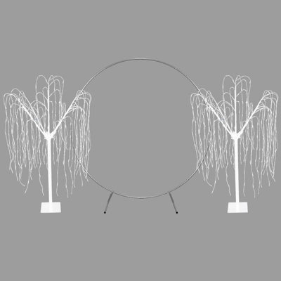 MonsterShop Wedding Moongate - Silver & 2 X Weeping Willow Tree 180Cm Warm White