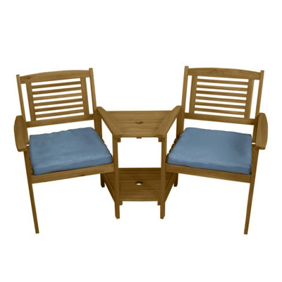 B&Q -  Wooden Companion Love Seat Garden Chairs With 2 Tier Table And Parasol Hole