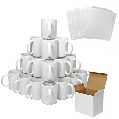 MonsterShop 72 11Oz White Mugs With Boxes & 10 Sublimation Sheets from B&Q