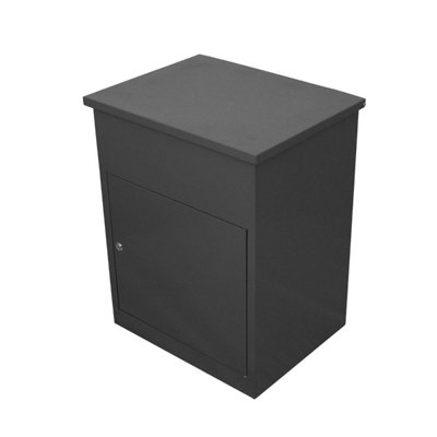 B&Q -  Grey Parcel Post Box Lockable Wall Mounted Secure Large Outdoor Letter Smart Mail Drop Box Weatherproof Galvanised Steel