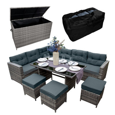 Jardí Grey Rattan Corner Furniture Set & Large Garden Storage Box from B&Q