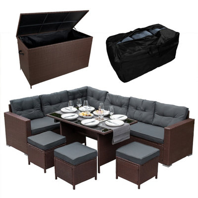 Jardí Brown Rattan Corner Furniture Set & Large Garden Storage Box from B&Q