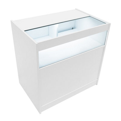 MonsterShop White Shop Counter Led Light B 900mm Lockable Sliding Doors 2 Keys Retail Storage Unit Display Showcase Cabinet Reception Desk from B&Q