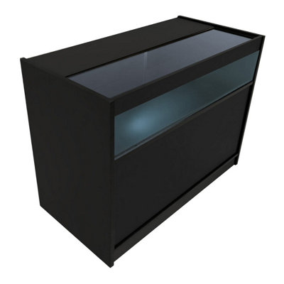MonsterShop Black Shop Counter Led Light B 1200mm Lockable Sliding Doors 2 Keys Retail Storage Unit Display Showcase Cabinet Reception Desk from B&Q