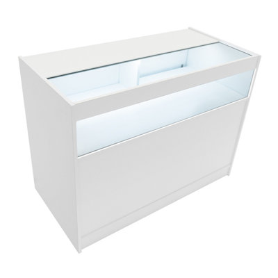 MonsterShop White Shop Counter Led Light B 1200mm Lockable Sliding Doors 2 Keys Retail Storage Unit Display Showcase Cabinet Reception Desk from B&Q