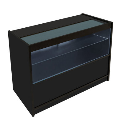 MonsterShop Black Shop Counter Led Light C 1200mm Lockable Sliding Doors 2 Keys Retail Storage Unit Display Showcase Cabinet Reception Desk from B&Q