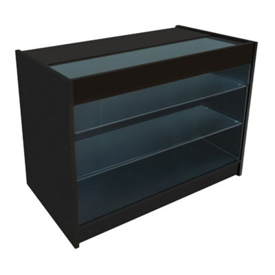 MonsterShop Black Shop Counter Led Light K 1200mm Lockable Sliding Doors 2 Keys Retail Storage Unit Glass Display Showcase Cabinet Reception from B&Q