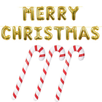 Inflatable Candy Cane + Merry Christmas Balloon Banner from B&Q