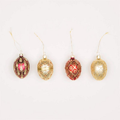 B&Q -  Red & Gold Heirloom Oval BaublesSet Of 4