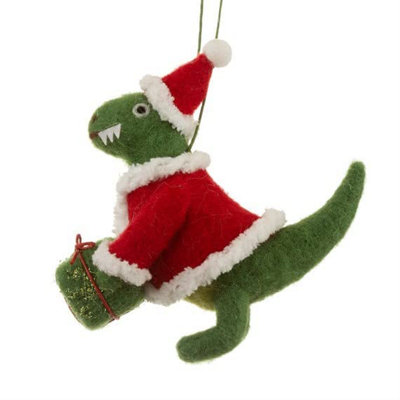 Sass & Belle Roarsome Dinosaur Santa Hanging Felt Decoration - B&Q