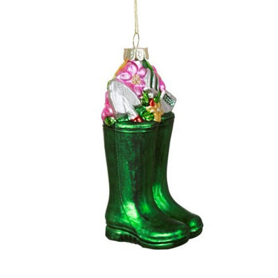 Sass & Belle Wellington Boots Shaped Bauble Green - B&Q