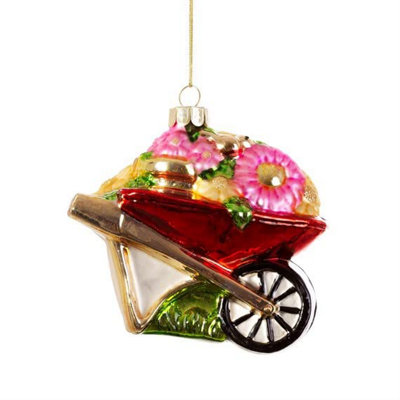 Sass & Belle Wheelbarrow Shaped Bauble Green