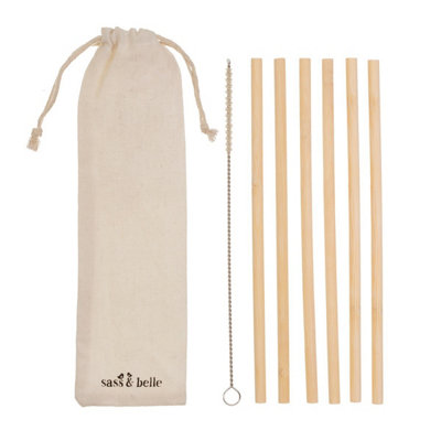 Sass & Belle Bamboo Set Of 6 Straws & Cleaning Brush & Travel Pouch from B&Q