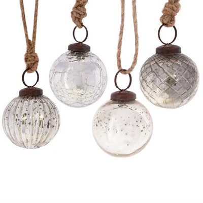 Sass & Belle Silver Crackle Glass BaubleSet Of 4 from B&Q