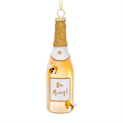 Sass & Belle Bee Merry Gold Champagne Shaped Bauble from B&Q