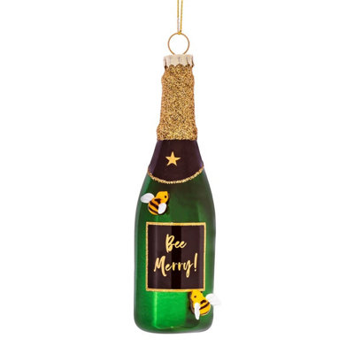 Sass & Belle Bee Merry Champagne Bottle Shaped Bauble from B&Q