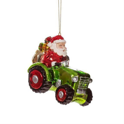 Sass & Belle Cream Santa On A Tractor Shaped Bauble