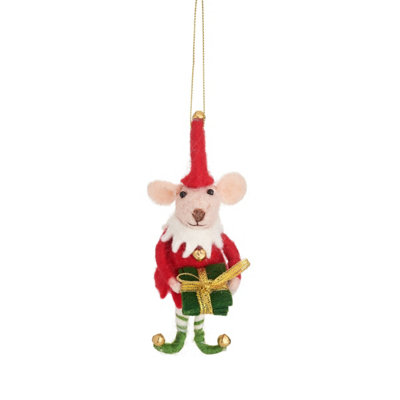 Sass & Belle Mouse Elf With Present Felt Decoration from B&Q