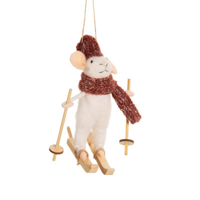 Sass & Belle Skiing Mouse Felt Hanging Decoration from B&Q