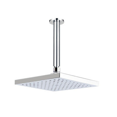 Buyaparcel Square 200mm Fixed Shower Head Chrome Single + Swivel Joint + Ceiling Fed Arm from B&Q
