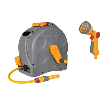 Hozelock 2415 2-N-1 Compact Enclosed Reel + Hose 25M With A 2679 Multispray Gun Light