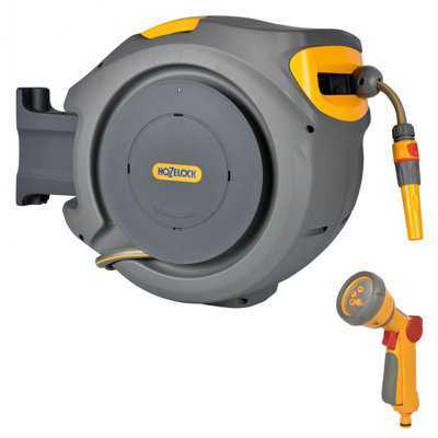 Hozelock 2401 Auto Reel Retractable Garden Hose 20M 2490 & 2679 Multi Spray Gun from B&Q