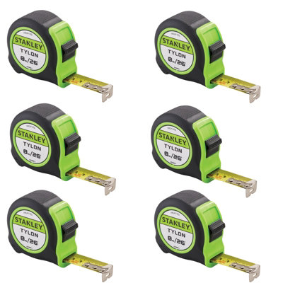 Stanley Tylon Hi Vis 8M 26Ft Tape Measures Green Pack Of 6 Sta130604Hg from B&Q