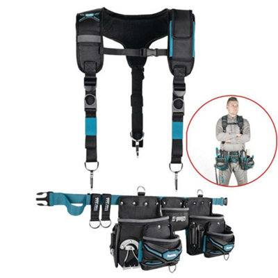 Makita Ultimate Tool Belt 3 Pouch Holster Set Heavyweight Braces + Strap System from B&Q