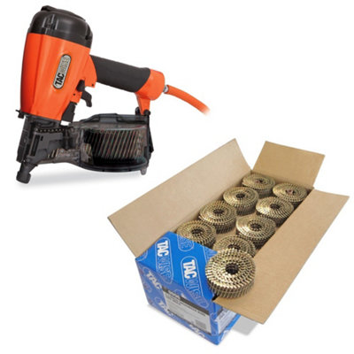 B&Q -  Fcn55V Corded Coil Nailer 57mm Air Framing Nail Gun + 2.1 X 30mm Nails