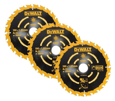 Dewalt Dt10304 Set Of 3 Corded Circular Saw Blades 190 X 30mm X 24 Tooth Extreme from B&Q