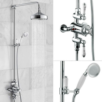 Buyaparcel Edwardian Dual Traditional Thermostatic Shower Mixer + Rigid Riser + Diverter from B&Q