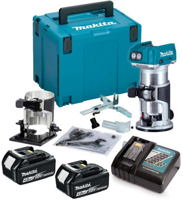 Makita Drt50Rmj 18V Lxt Cordless Brushless Laminate Router Trimmer + Bevel Base from B&Q