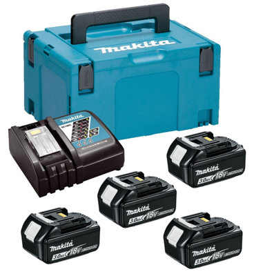 Makita Bl1830 18V 4 X 3.0Ah Lithium Batteries Dc18Rc Fast Charger + Makpac Case from B&Q