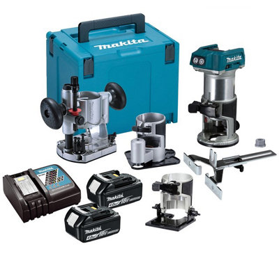 Makita Drt50Rmjx3 18V Cordless Brushless Laminate Router Trimmer + Plunge Base +