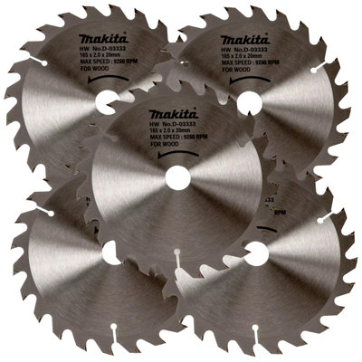 Makita 5 X D-03333 Circular Saw Blade 165 X 20 24 Teeth - Dss611 Dss610 Dhs680