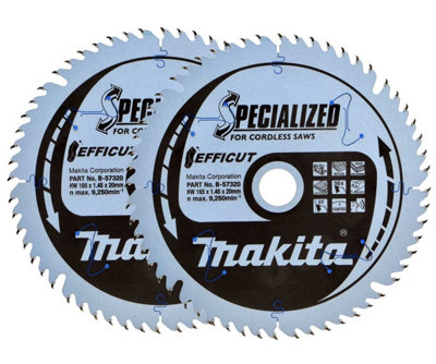 2X Makita B-57320 165mm X 20mm 56 Teeth Efficut Cordless Plunge Saw Blade Dsp600 from B&Q