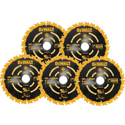Dewalt 5 X Dt10304 Corded Circular Saw Blades 190 X 30Mm X 24 Tooth Extreme