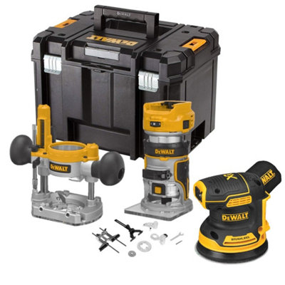 Dewalt Dcw604Nt 18V Xr Brushless Router Trimmer + Plunge Base + Dcw210N Sander from B&Q