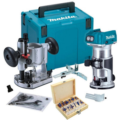 Makita Drt50Z 18V Cordless Brushless Laminate Router Trimmer + Plunge Base + Set