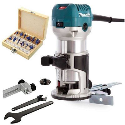 Makita Rt0700Cx4 1/4" Router / Laminate Trimmer With Trimmer Guide 240V +Bit Set from B&Q