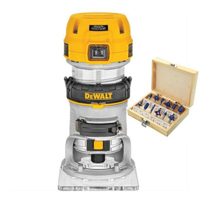 Dewalt D26200 900W Compact Fixed Base Corded Router 240V + 12 Piece Bit Set