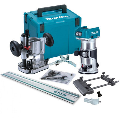 Makita Drt50Z 18V Lxt Cordless Brushless Router Trimmer + Plunge Base + Rail from B&Q