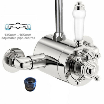 Buyaparcel Thermostatic Traditional Exposed Shower Mixer Valve 135mm 165mm Centres 3/4" Top from B&Q