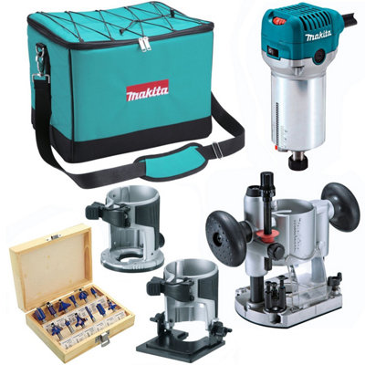 Makita Rt0700Cx2 240V 1/4" Router Laminate Trimmer Guide Plunge Base Tilt + Set from B&Q