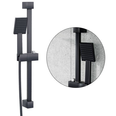 Buyaparcel Matt Black Shower Riser Rail Kit Square Adjustable + Single Function Head + Hose