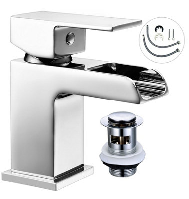 Buyaparcel Mini Waterfall Cloakroom Basin Mixer Tap Chrome Sink Mono Bathroom + Waste + Fix from B&Q