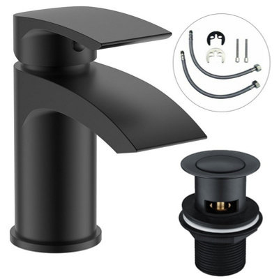 Black Curve Waterfall Cloakroom Mini Basin Mixer Tap Sink Mono Bathroom + Waste By Buyaparcel from B&Q