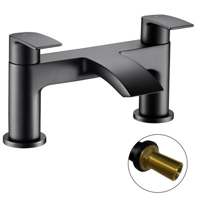 Matt Black Curve Waterfall Deck Mounted Bath Tap Dual Lever Bathroom Filler Taps By Buyaparcel from B&Q