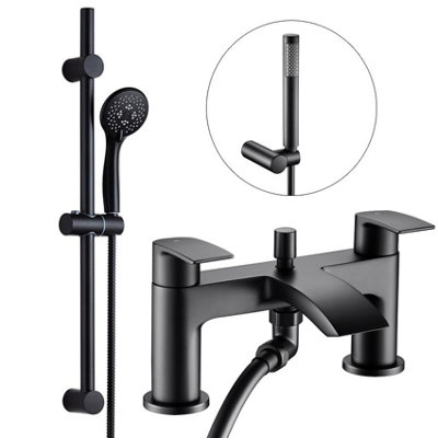 Round Matt Black Bath Mixer Shower Waterfall Tap Deck Mounted + Riser Rail By Buyaparcel from B&Q